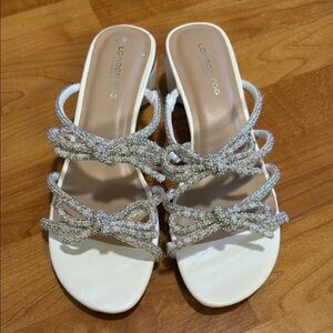 London Fog White Sandals with Crystal Embellishments